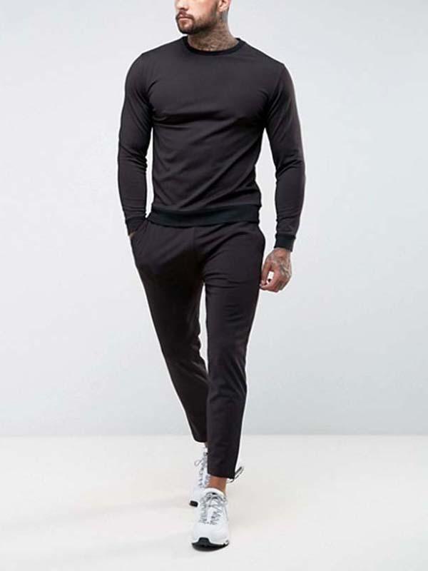 wholesale custom black sweatsuit with ribbed fabric 