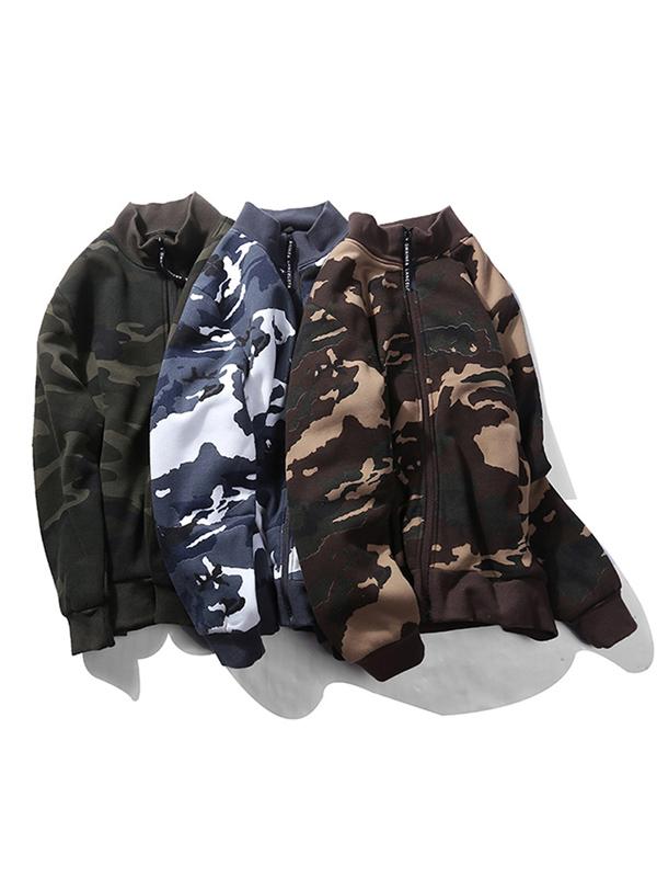 camo hoodie fabric jacket with zipper
